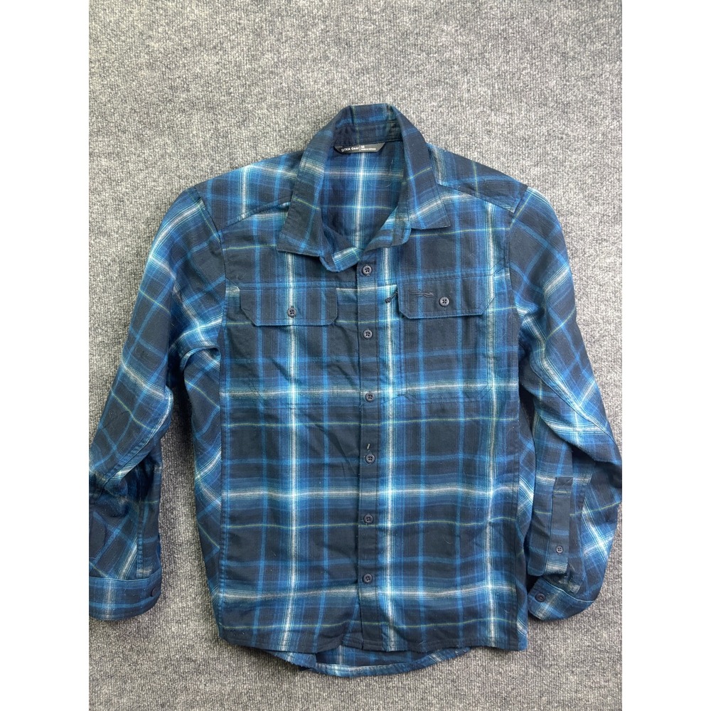 Sitka Gear Button Down Shirt Mens Medium Blue Plaid Wool Blend 80011